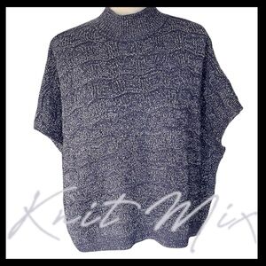 Knit Mix Blue/Silver Thread Oversize Mock Neck Drop Shoulder Sweater (L)